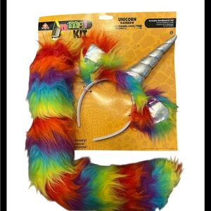 Rainbow Unicorn Plush Faux Fur Halloween Dress Up Cosplay Costume Kit NWT